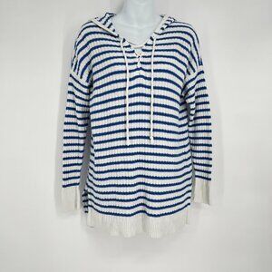 Aerie Striped Knit‎ Hoodie Sweater Blue & White Size M 100% Cotton